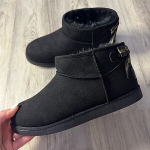Juicy Couture Black Ankle Boots with Gold Accents